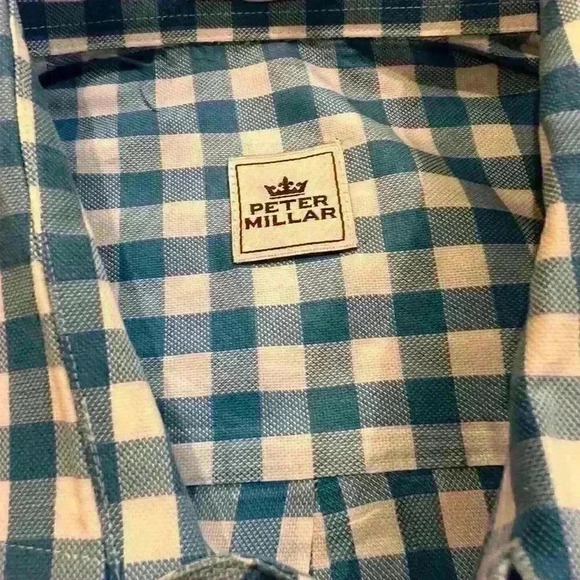 Peter Millar button down size large blue and white gingham plaid business casual - Picture 3 of 4